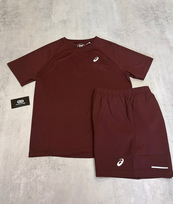 ASICS T-Shirt & Shorts 'Burgundy'