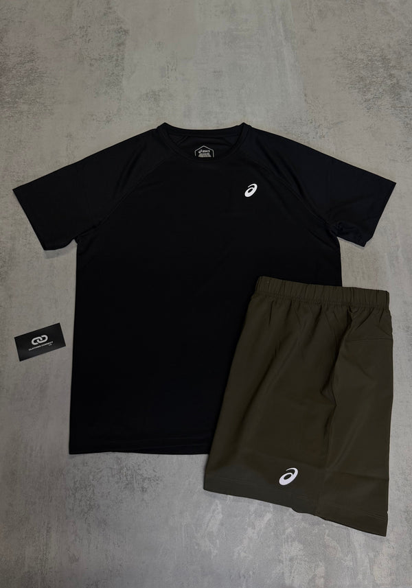 ASICS T-Shirt & Shorts 'Black, Khaki'