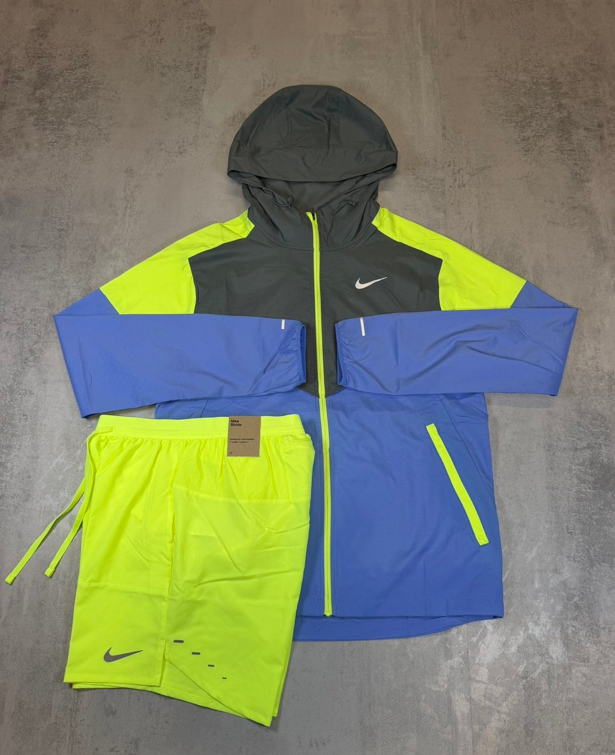 Nike Miler Jacket and Shorts 'Neon, Grey, Blue'